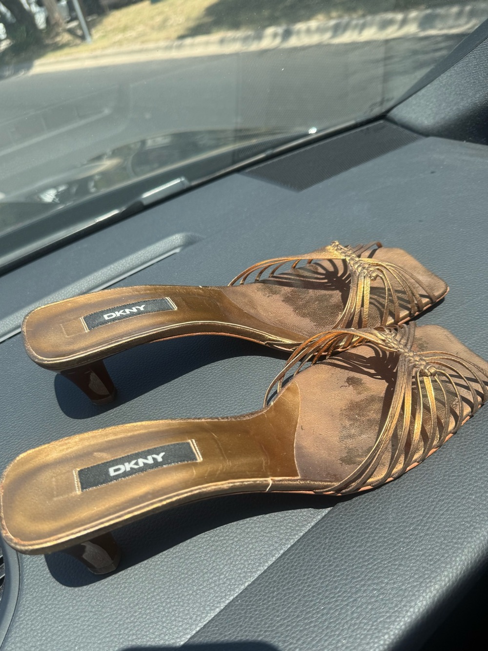 DKNY Brown Open-Toe Mule Heels